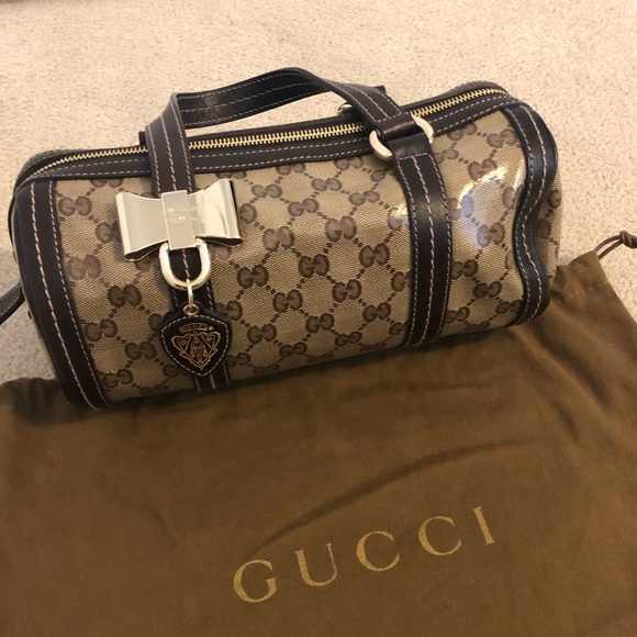 Gucci GG Duchessa Brown Beige Vinyl Plastic Boston Bag - Picture 2 of 9